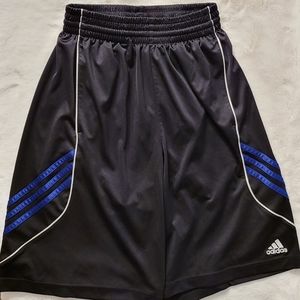Adidas Vintage 2013 Men's Athletic 3-Stripe Satiny Black Shorts Blue Stripes